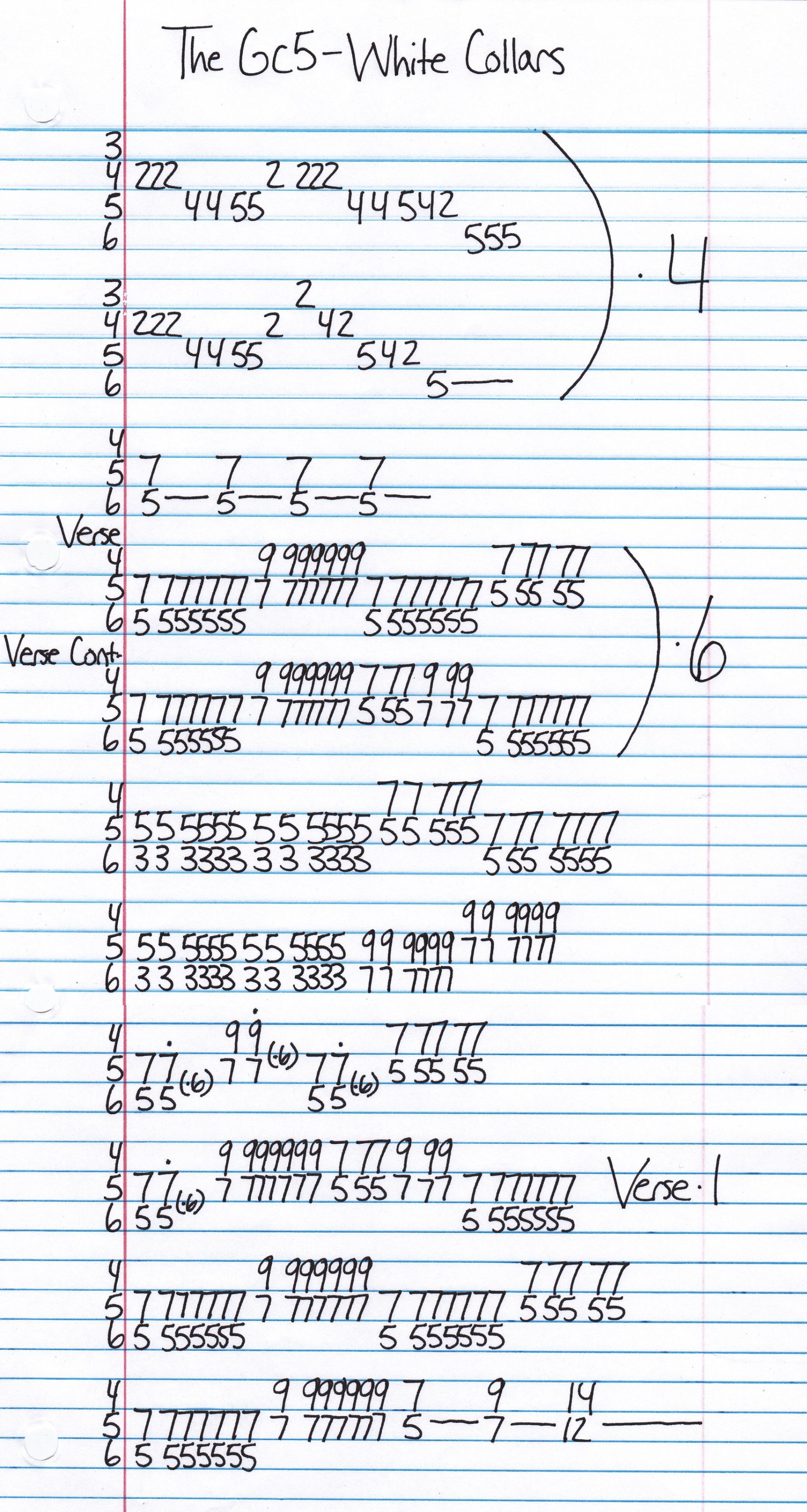 High quality guitar tab for White Collars by The Gc5 off of the album Singles Collection. ***Complete and accurate guitar tab!***